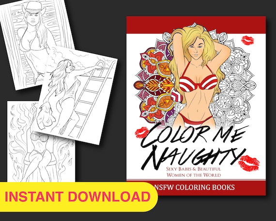 Naughty coloring pages for adults instant download printable pdf sexy women coloring book for adults bachelor party gift for men women