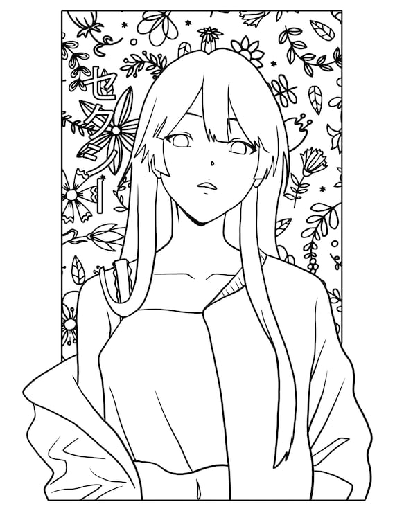 Sexy anime coloring page digital download manga girl anime printable