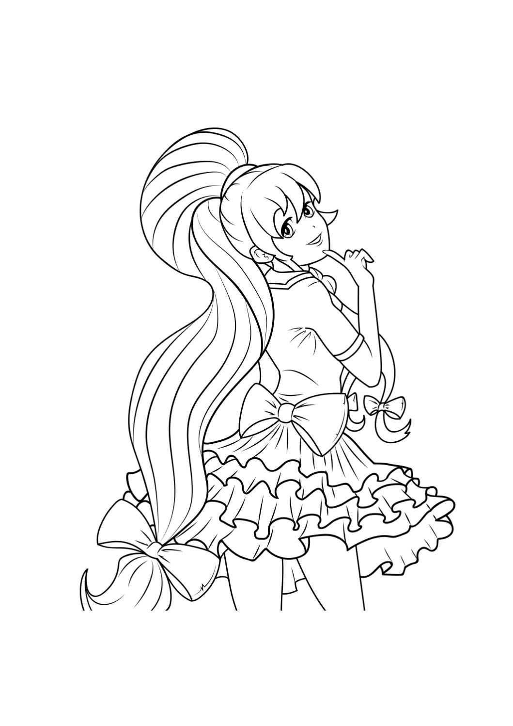 Anime girl waiting coloring page