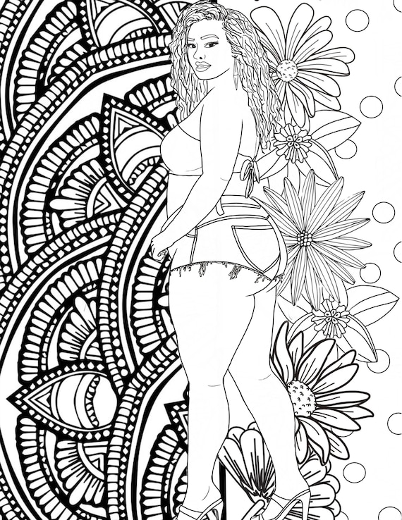 Pattern digital coloring page erotic art print sexy line art flowers digital download sex positive bedroom decor adult coloring