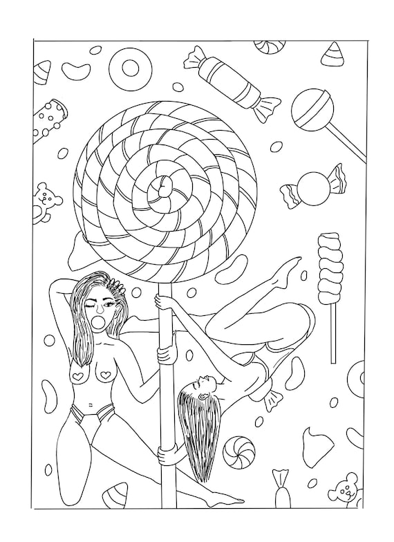 Sexy erotic coloring pages digital art print candy line art stripper digital download sex positive bedroom decor adult coloring