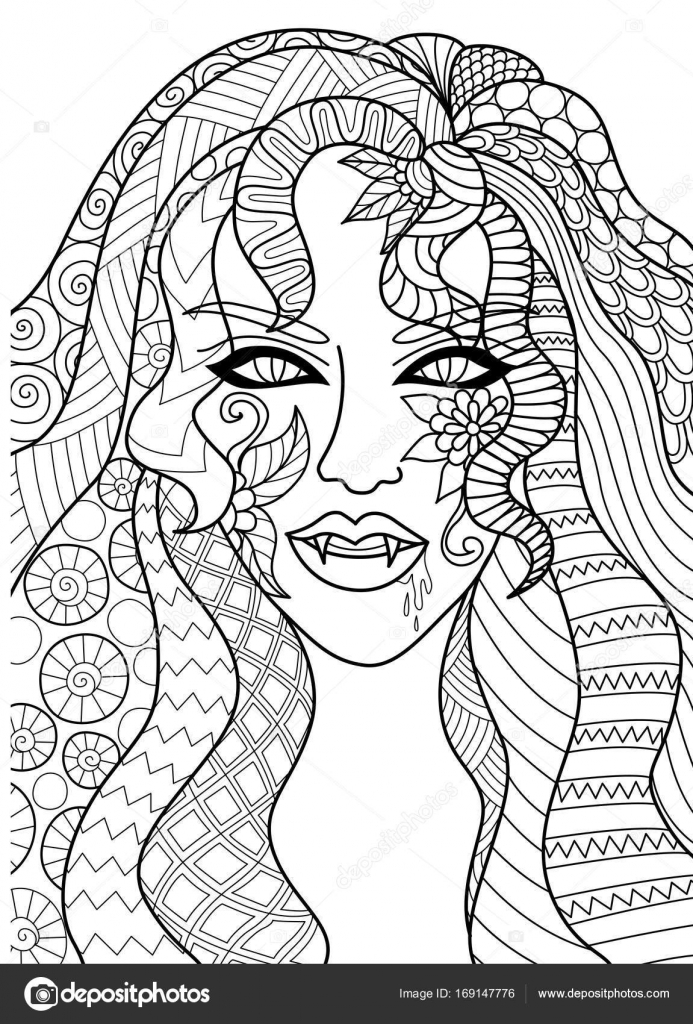 Line art design of sexy witch head for halloween cardinvitation and adult coloring book pagevector illustration stock vector by somjaicindygmail