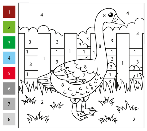 Goose color by number free printable coloring pages