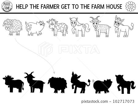 Black and white farm shadow matching activity