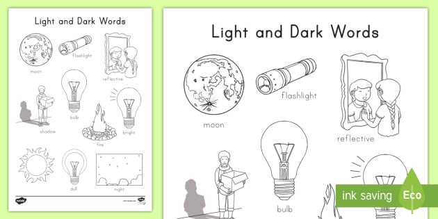 Light and dark words coloring sheet teacher made