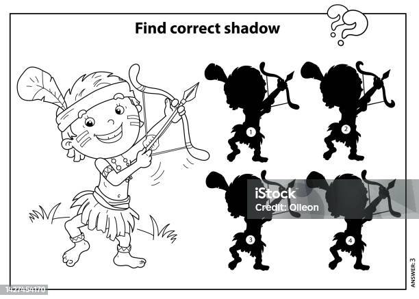 Puzzle game for kids find correct shadow coloring page outline of a cartoon girl detective with loupe coloring book for children stock illustration