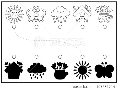 Spring black and white shadow matching activity