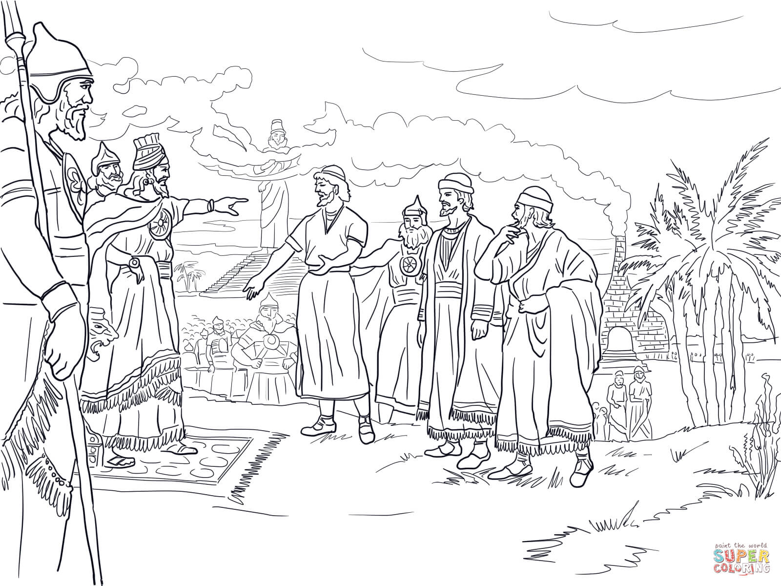 Shadrach meshach and abednego before king nebuchadnezzar coloring page free printable coloring pages