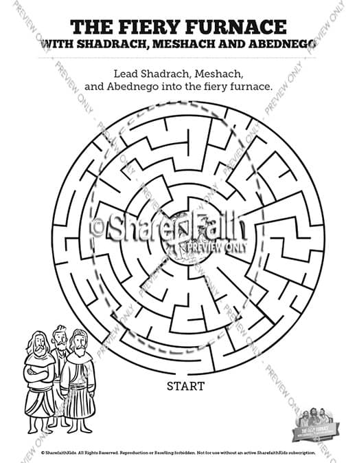 The fiery furnace with shadrach meshach and abednego bible mazes â