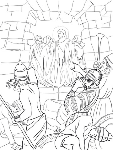 Shadrach meshach and abednego in the fiery furnace coloring page free printable coloring pages