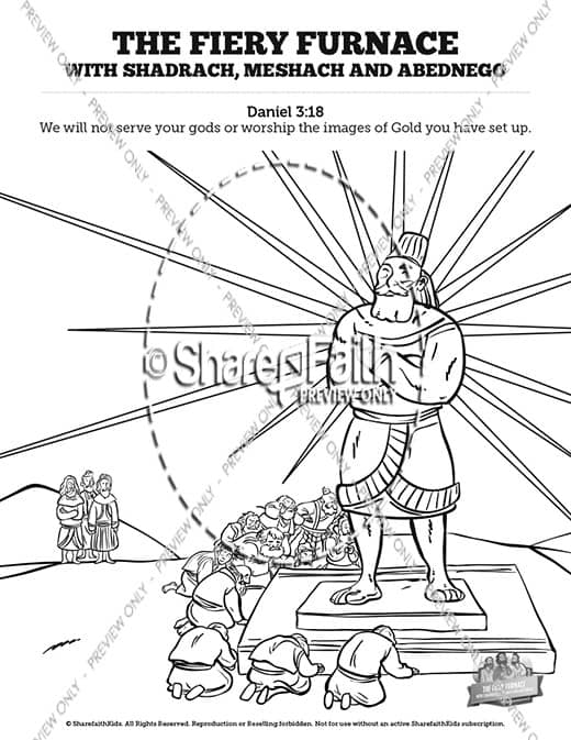 The fiery furnace with shadrach meshach and abednego sunday school coloring pages â