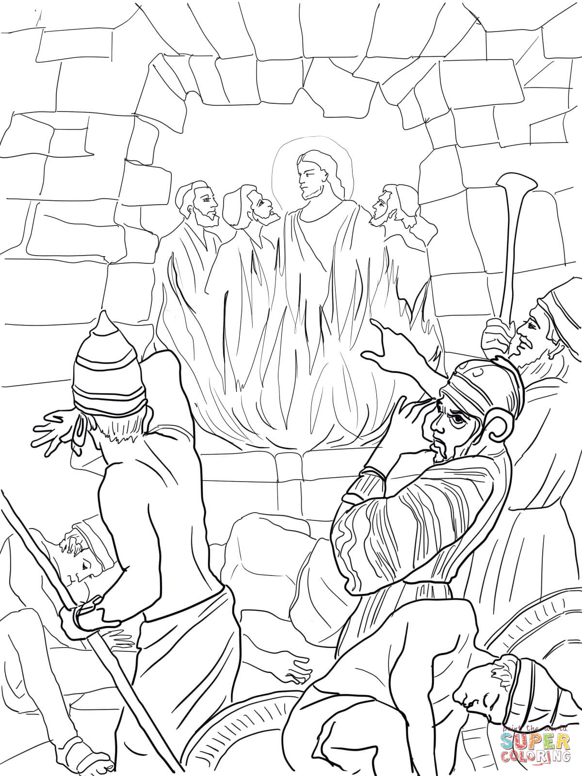 Shadrach meshach and abednego in the fiery furnace coloring page free printable coloring pages