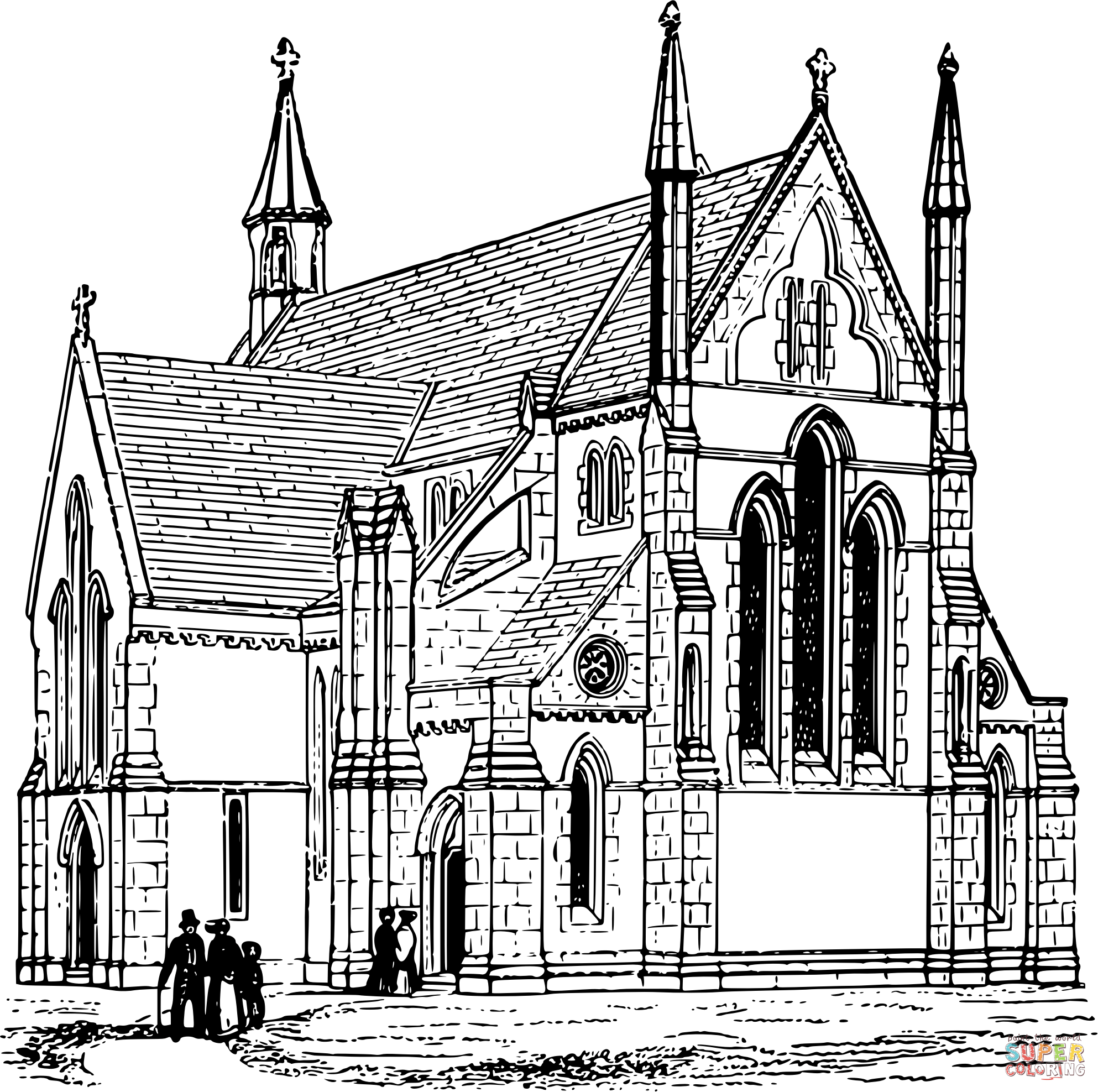 Vintage church coloring page free printable coloring pages