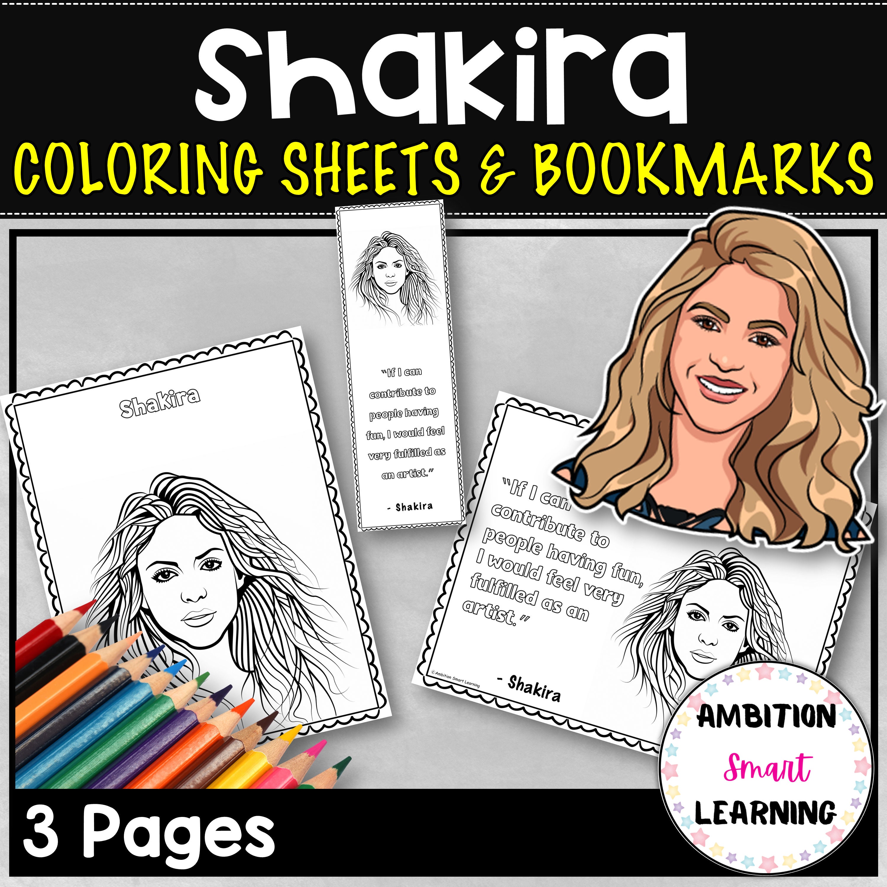 Shakira hispanic heritage month coloring sheets and bookmarks