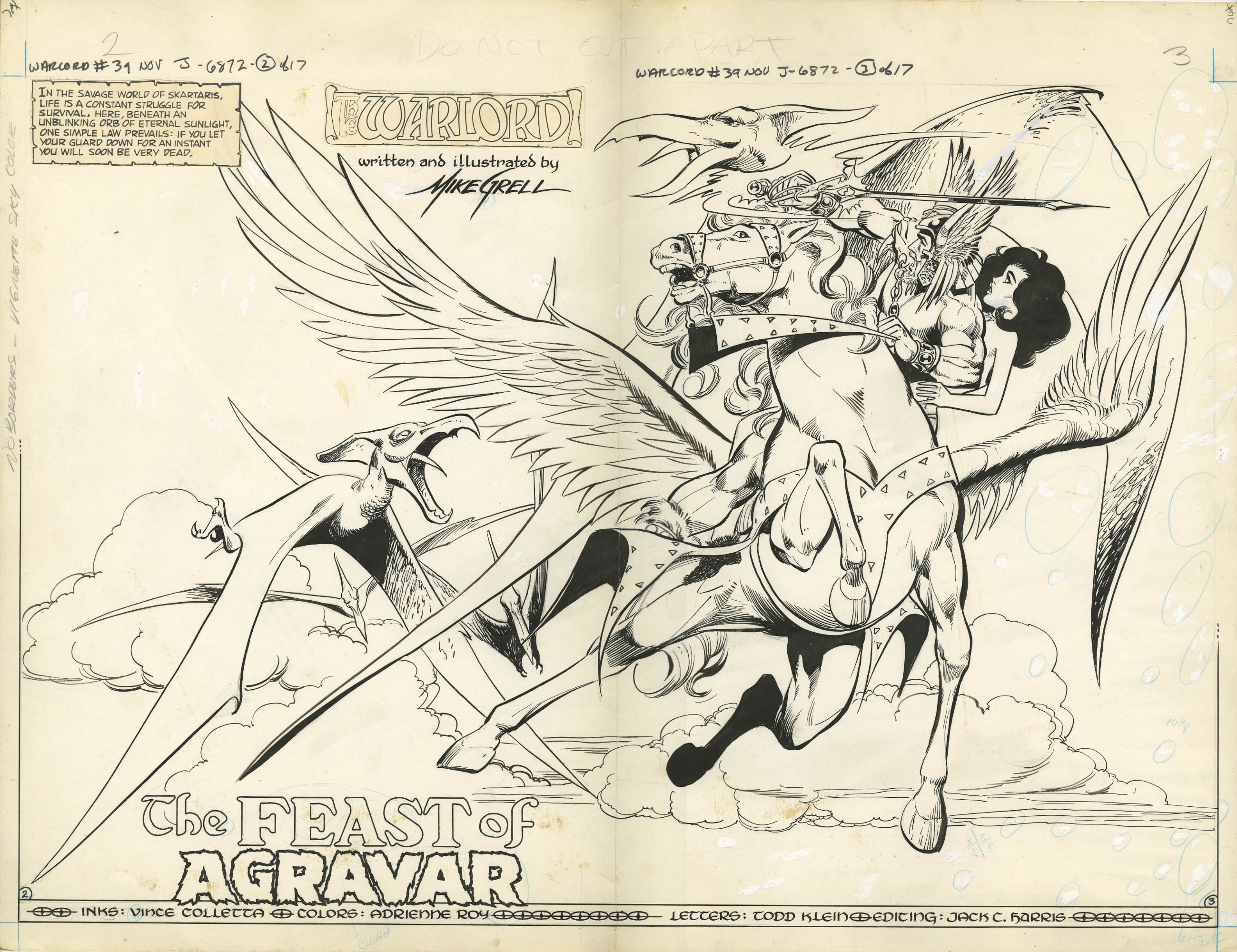 Mike grell warlord page double page splash travis morgan and shakira attacked while flying on firewing in iclink auctionss closed featured auction highlights