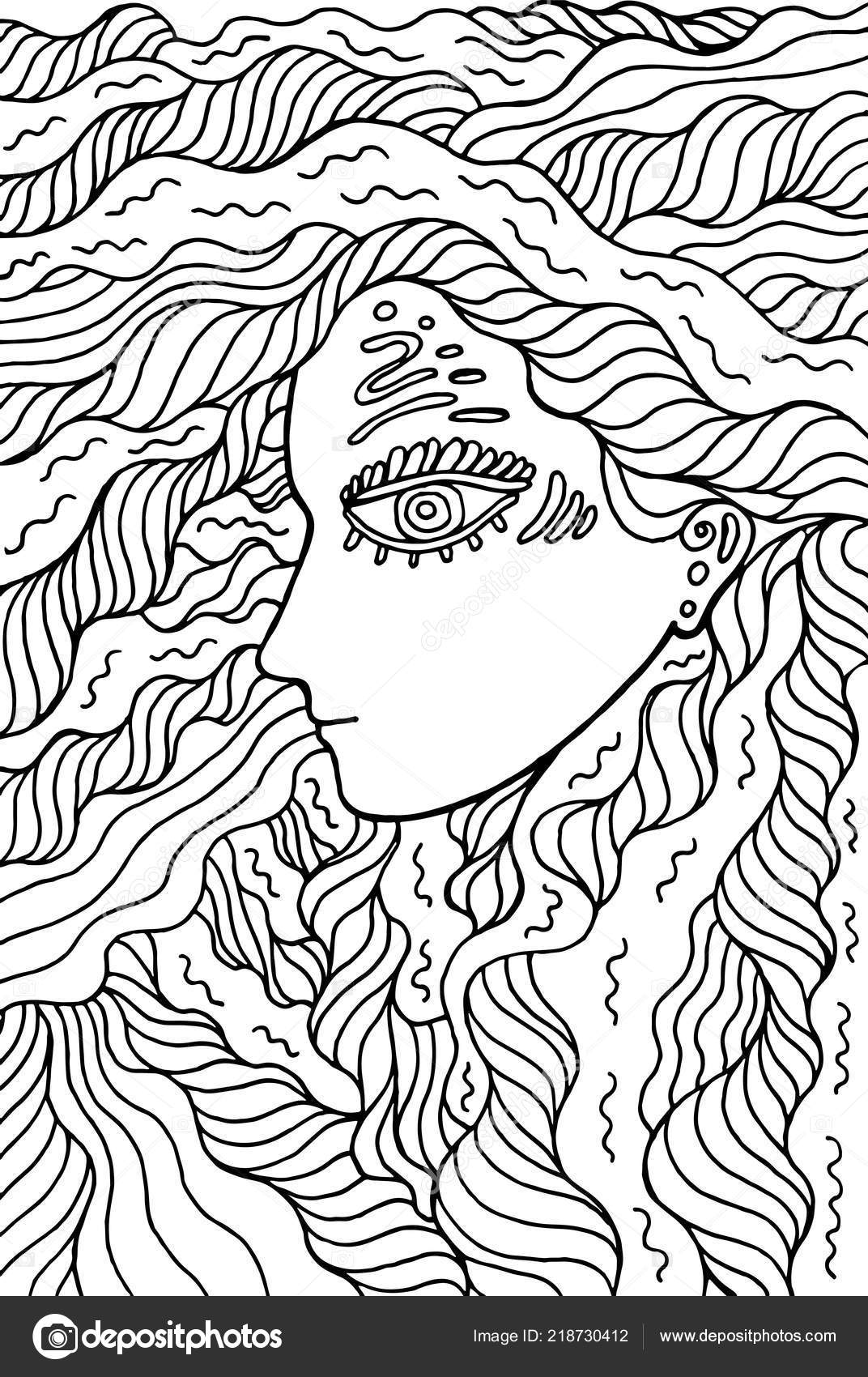 Fantastic shaman girl doodle coloring page adults mystical surreal artwork stock vector by fesleen