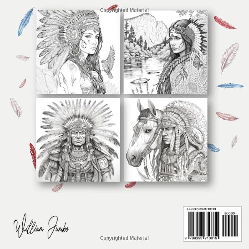 Native american coloring book for adults features detailed illustrations of various native american figures like a shaman chief and boho women jumbo william books