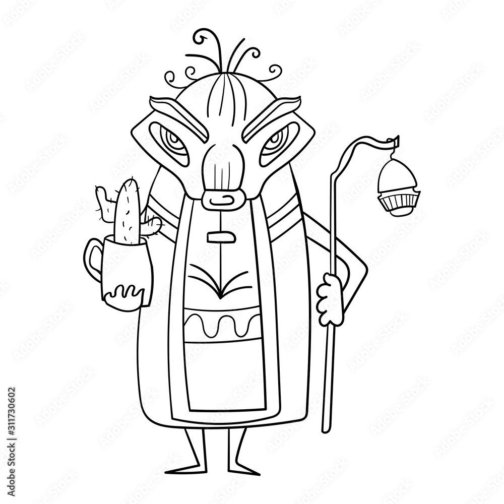 The ancient deity of rituals and occultism shaman in cartoon style game character vector illustration coloring page coloring book contour vector