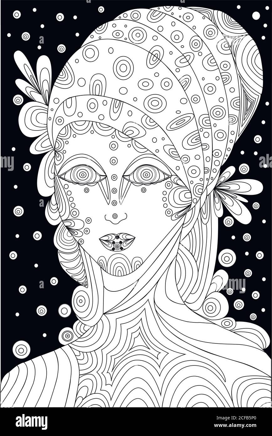 Black and whiteshaman surreal face girlvector illustration fantastic character stock vector image art