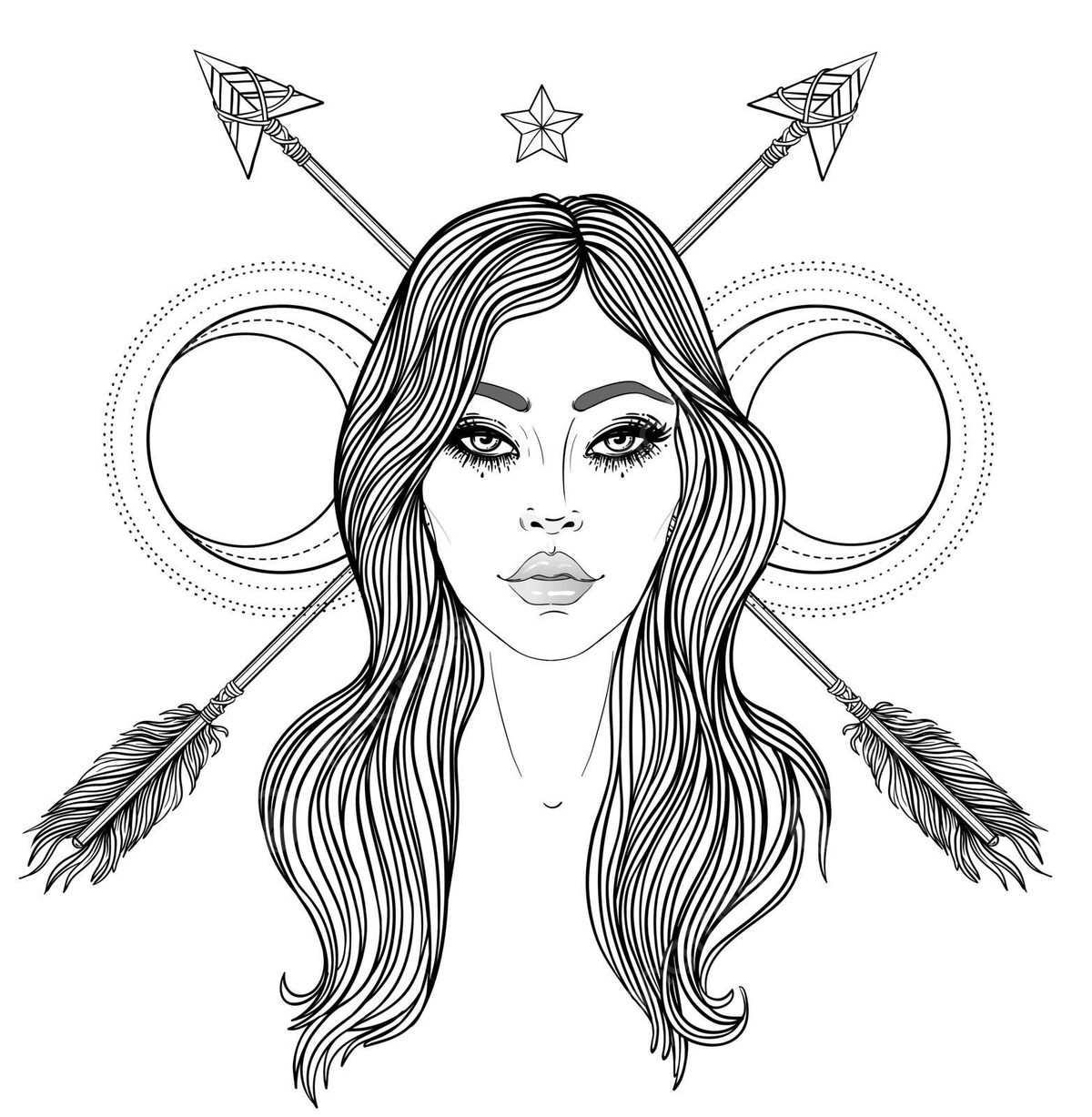 Handdrawn shaman woman with moon and occult themes vector witchcraft tribal mystic png and vector with transparent background for free download