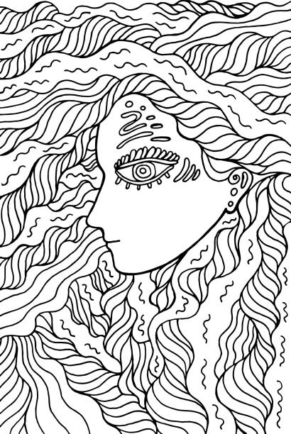 Fantastic shaman girl doodle coloring page for adults mystical surreal artwork vector illustration stock illustration