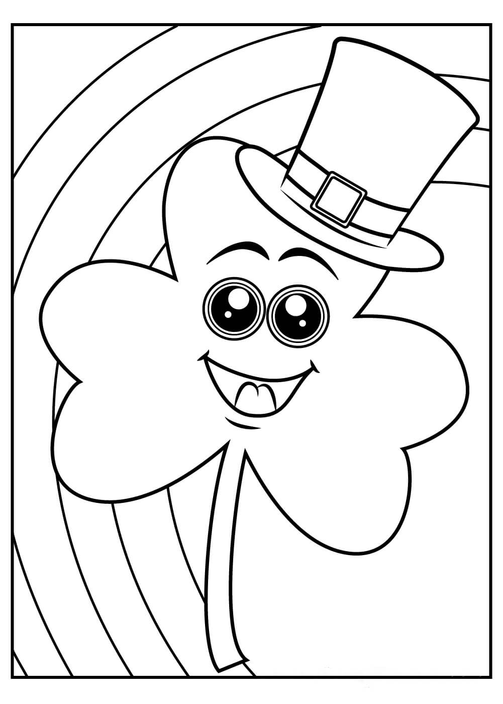 Fun shamrock wearing hat coloring page