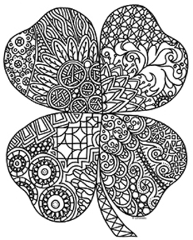St patricks day four leaf clover shamrock zentangle coloring page