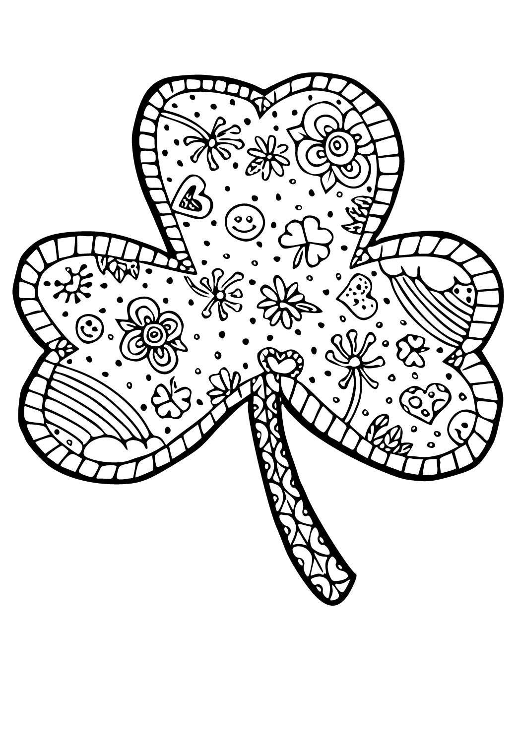 Free printable shamrock pattern coloring page for adults and kids