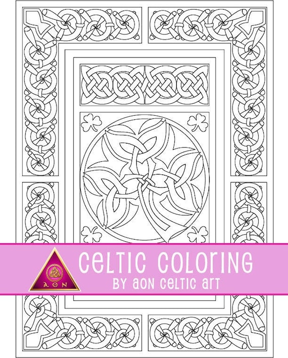 Celtic coloring page st patricks crest irish colouring shamrock animals knots spirals fantasy download adult coloring