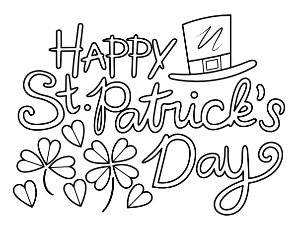 Printable saint patricks day with hat and shamrocks coloring page