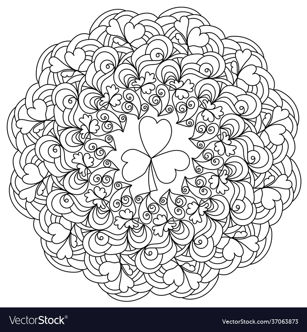 Contour mandala with clover coloring page vector image