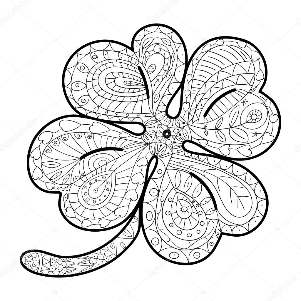 Hand drawn four leaf clover for adult coloring pages in doodle style ethnic ornamental vector illustration coloring book for relaxation therapy stock vector by ukiartdesign