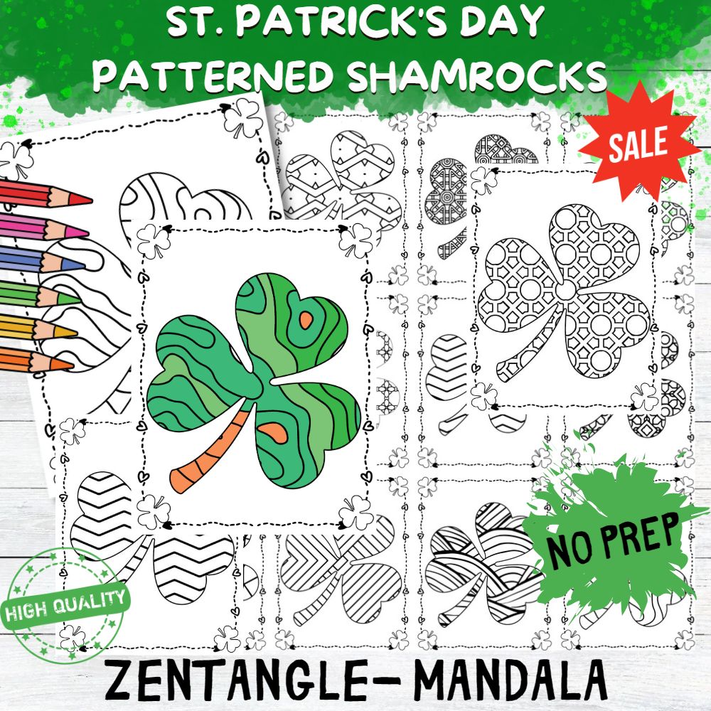 St patricks day patterned shamrocks coloring sheets made by teachers