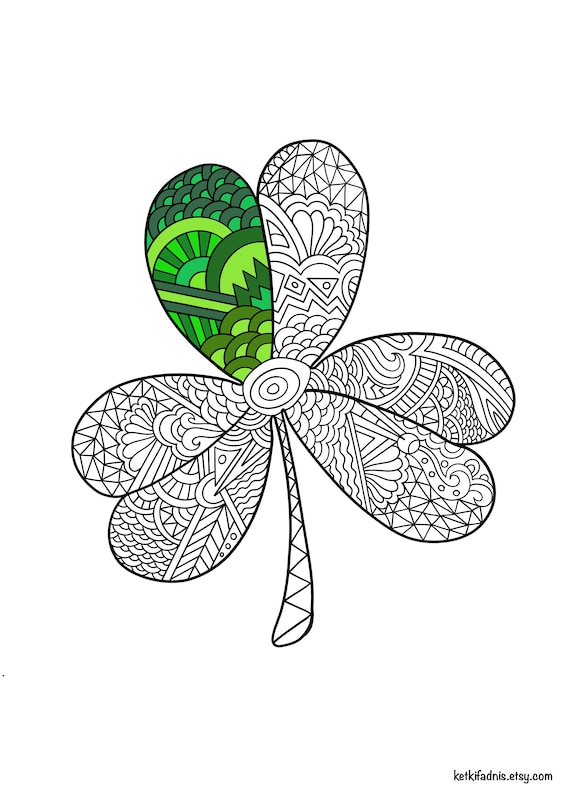 St patricks day shamrock leaf pdf digital download coloring page zentangle