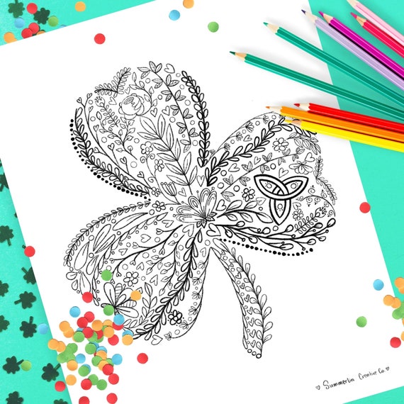 Shamrock coloring page adult coloring printable coloring sheet