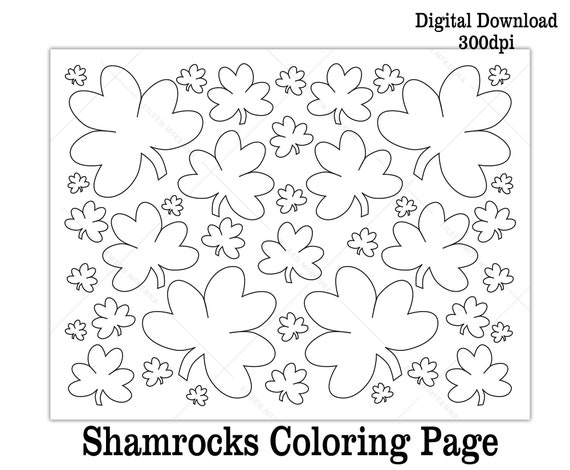 Printable shamrocks st patricks day coloring page kids class activity digital download black and white worksheet