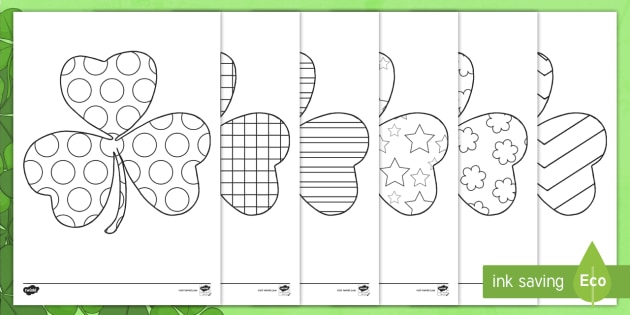 St patricks day patterned shamrock colouring sheets