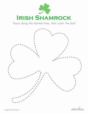 Trace color shamrock worksheet education st patrick day activities st patricks day crafts for kids preschool tracing