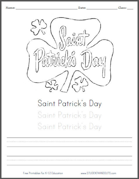 Free printable shamrock coloring sheet for st patricks day student handouts