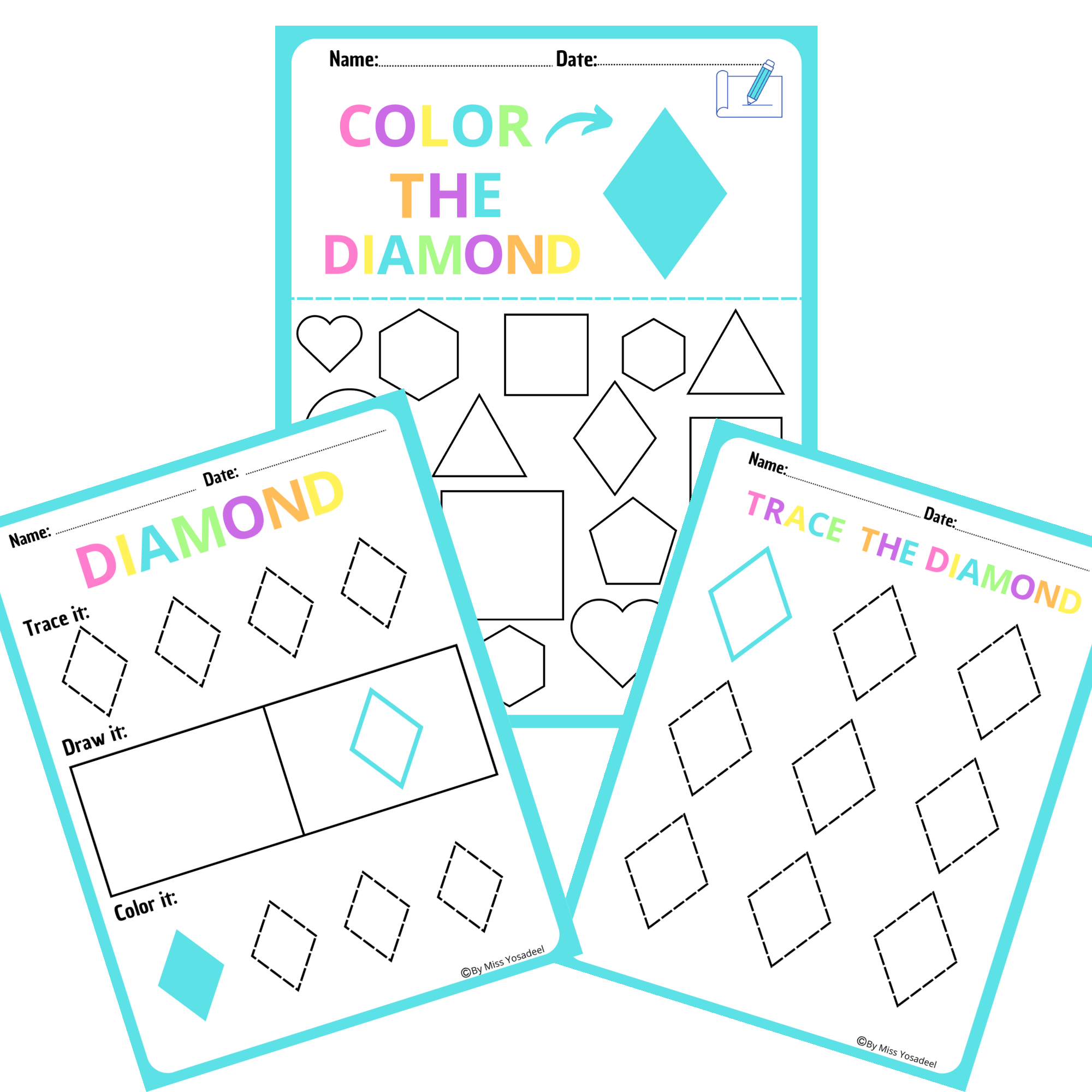 Diamond colorful fun shape worksheets toddlers find color draw and trace copy copy made by teachers