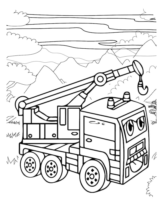 Truck coloring pages book fire construction garbage and farm trucks and tractors digital download not a physical product