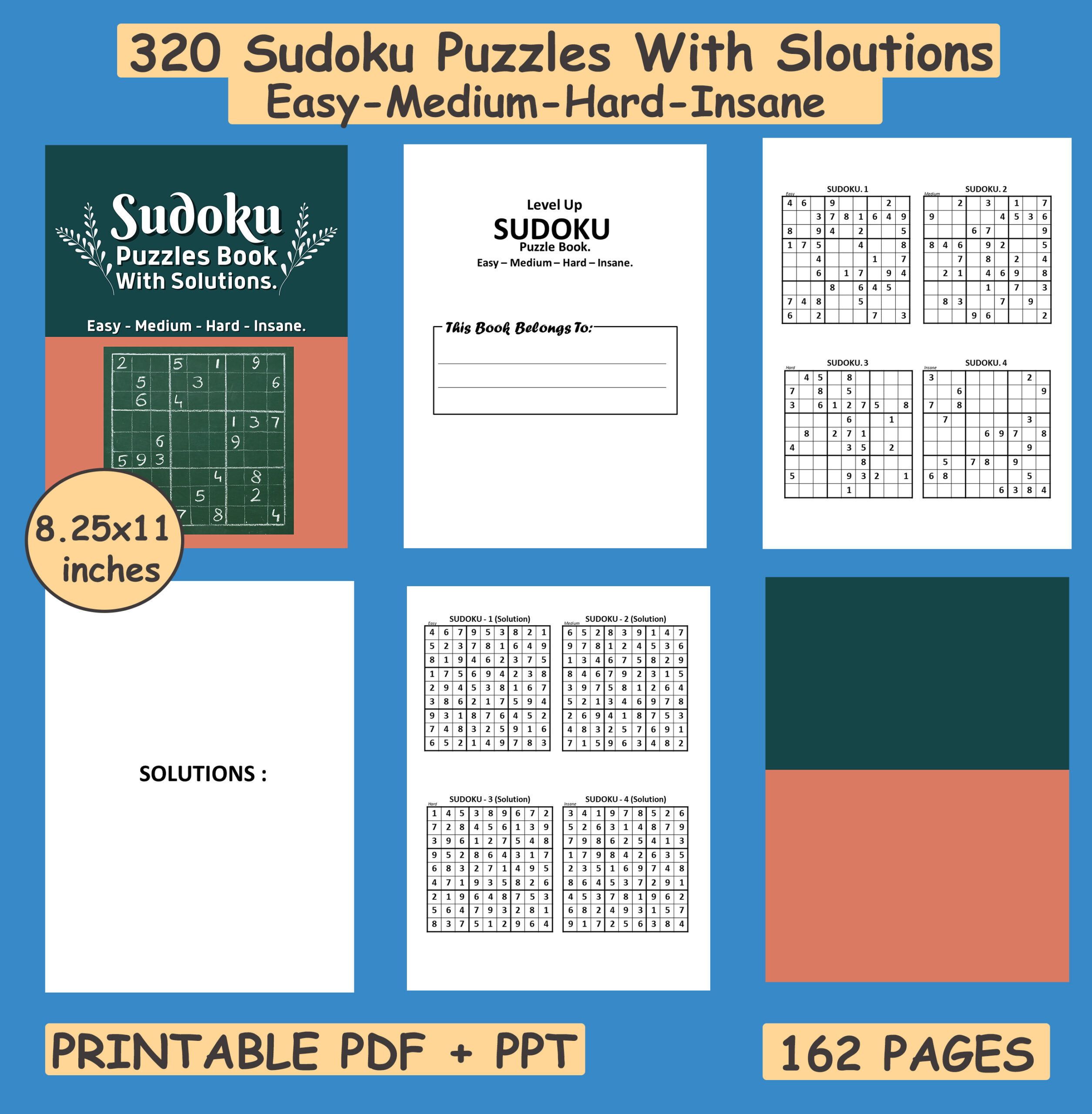 Sudoku puzzles book for adults easy to insane sudokus with solutions made by teachers