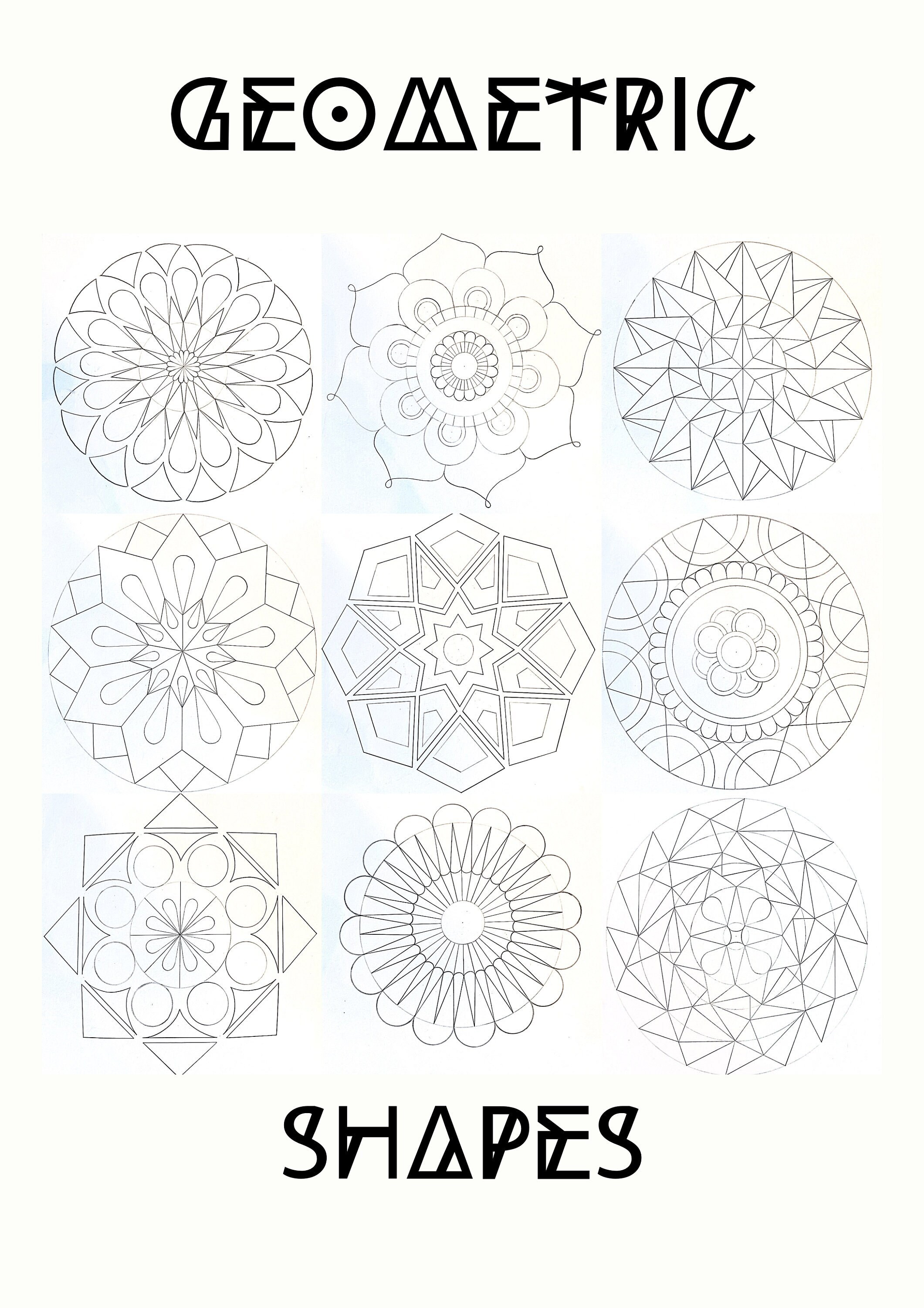 Geometric shapes coloring pages printable instant download