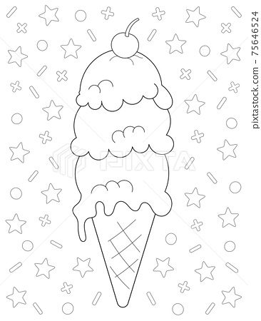 Coloring page with a big ice cream cone with