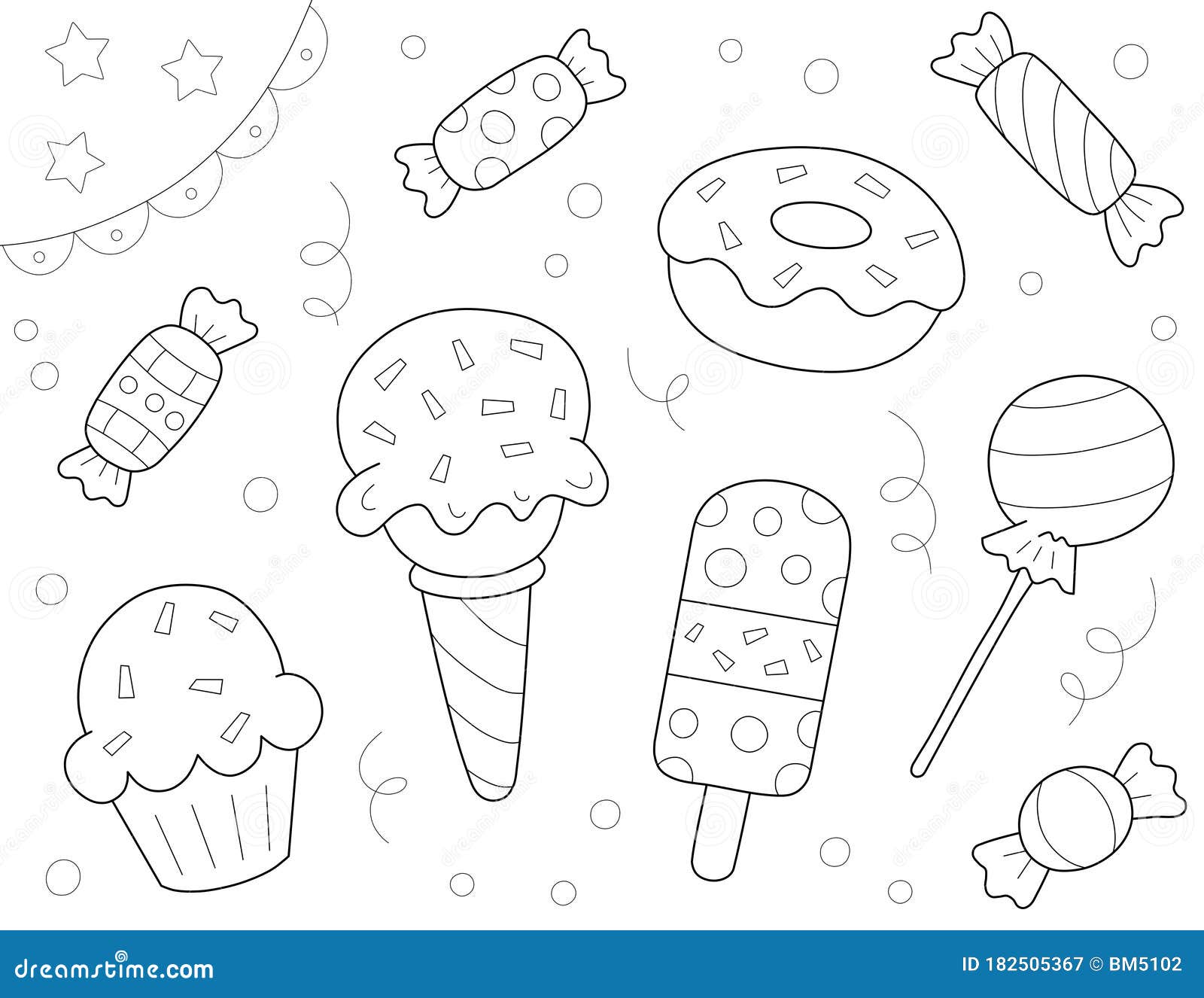 Candy food coloring page for kids stock illustration