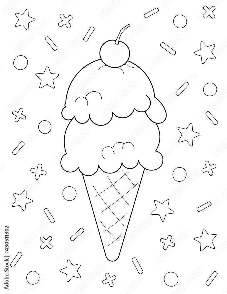 Fun ice cream coloring page for kids or adults who want to relax also many geometric shapes to color you can print it on x inch paper illustration