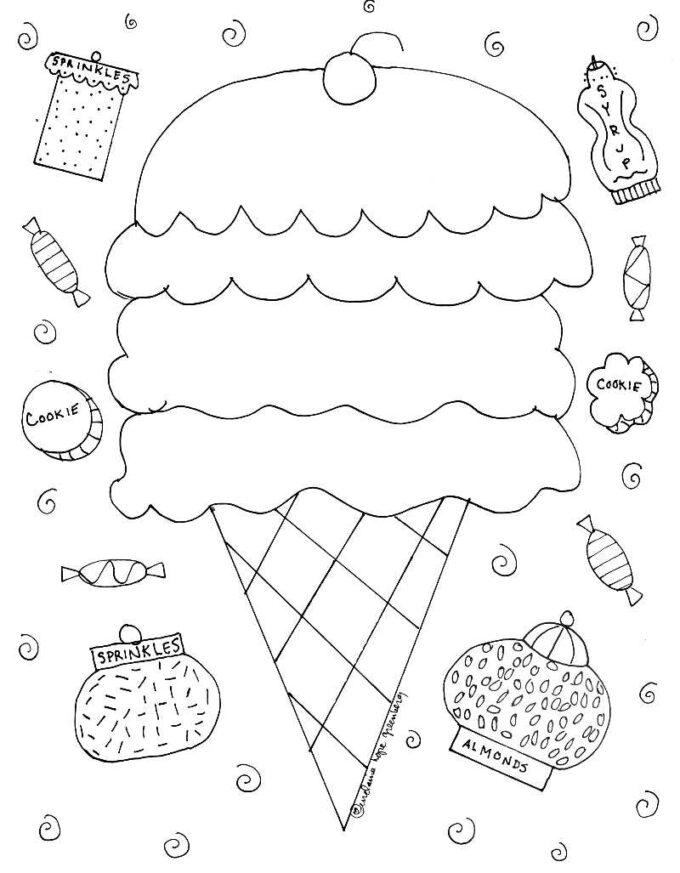 Four scoop ice cream cone coloring page