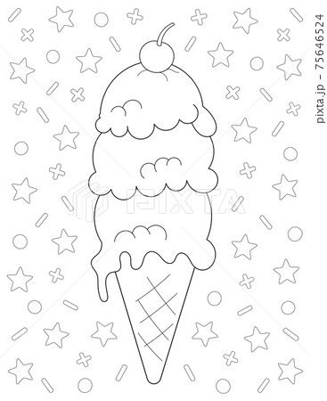 Coloring page with a big ice cream cone with ãããããç æ