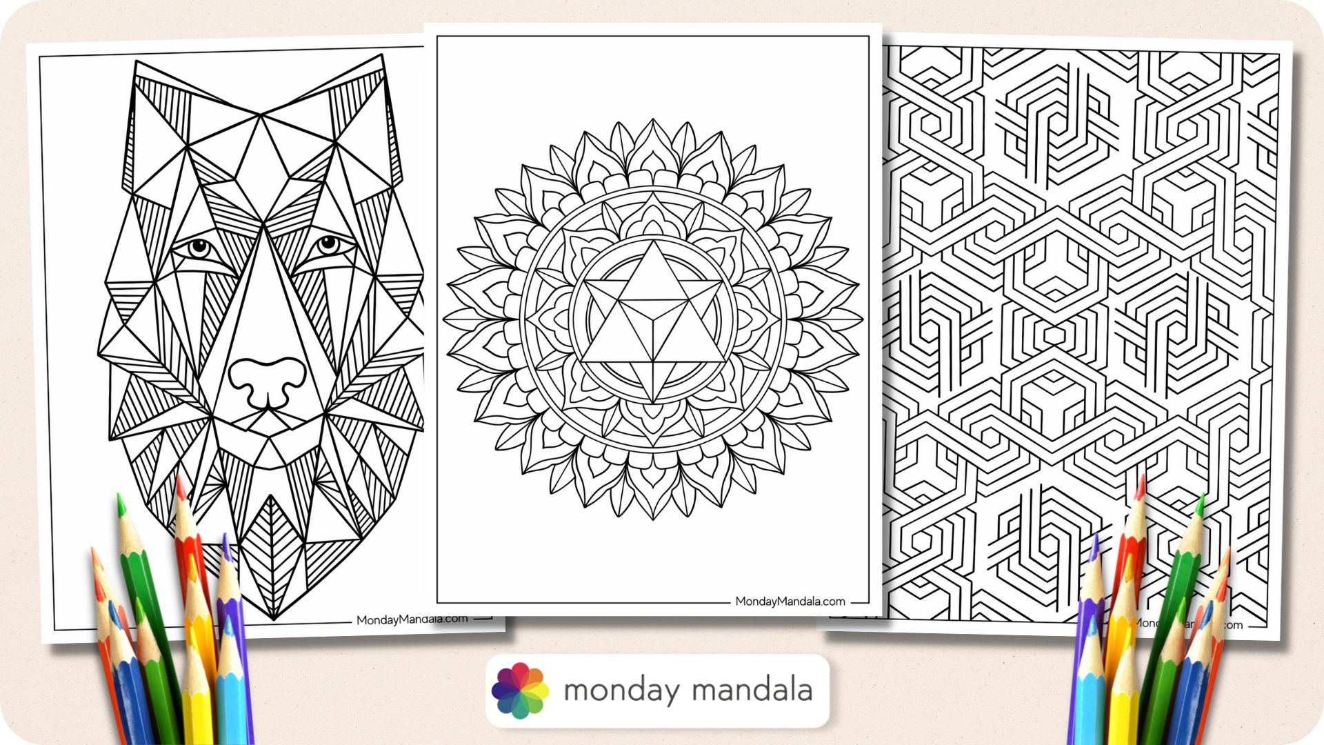 Geometric coloring pages free pdf printables