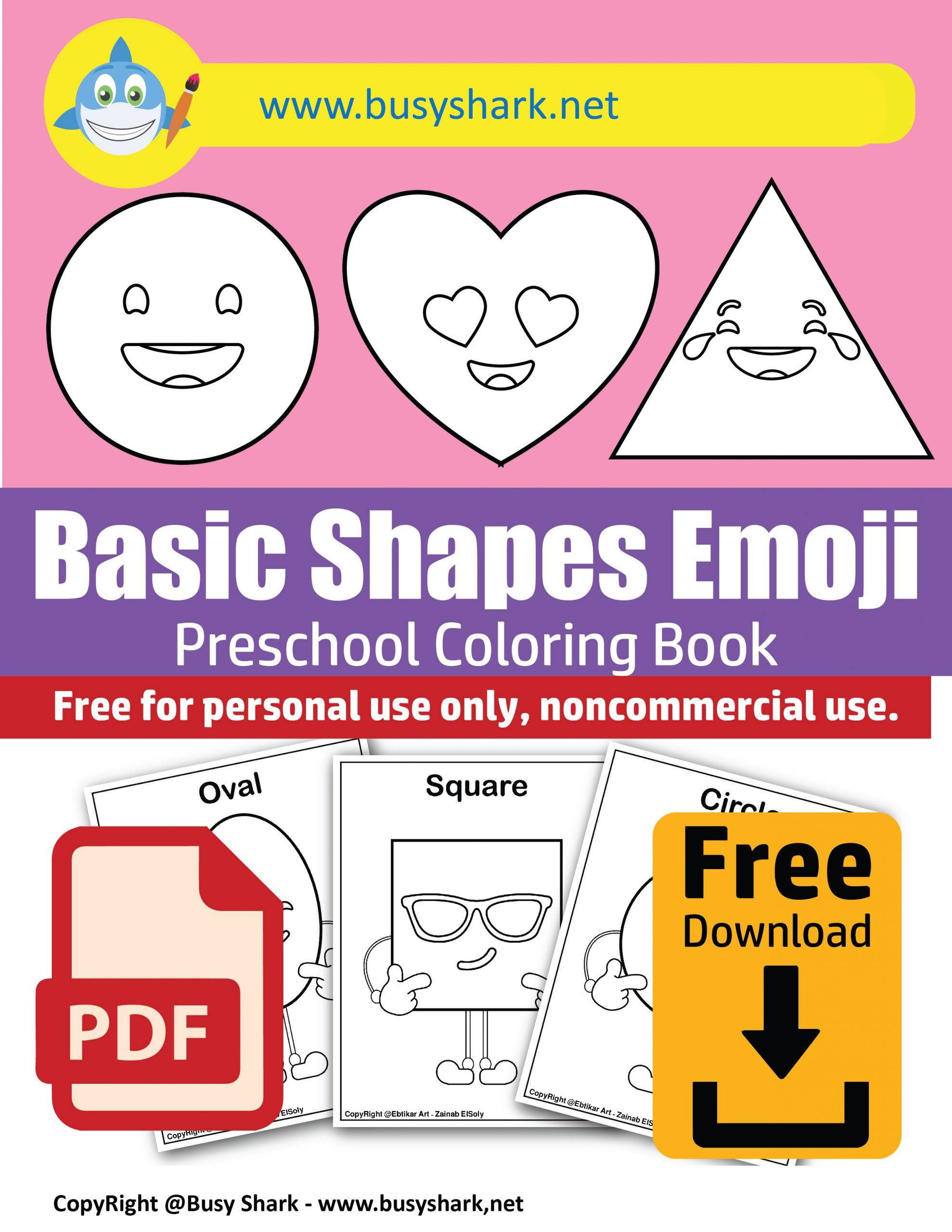 Basic shapes emoji cartoon faces free preschool coloring book